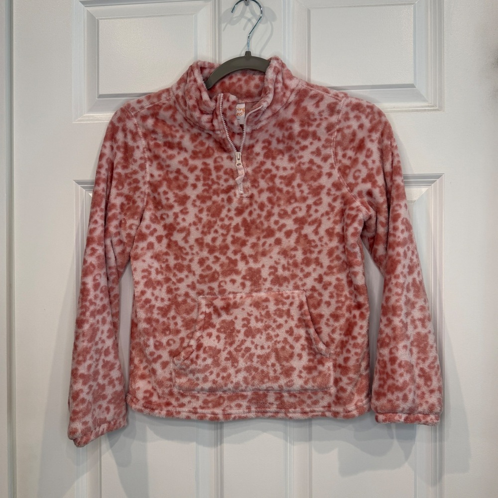 Jumping Beans Girls Leopard Animal Print Quarter Zip Fleece Pullover Size 10